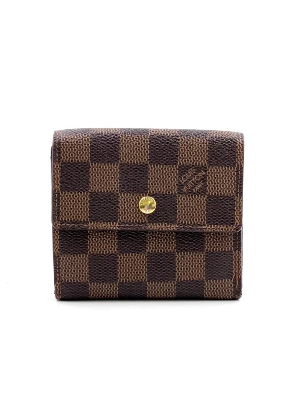Louis Vuitton Portefeuille Elise Damier Ebene Leather with Initials Brown Hook